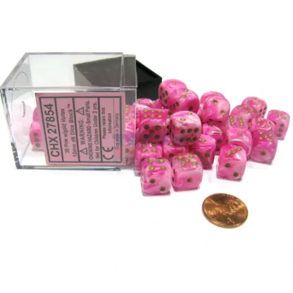 Vortex 12mm D6 Chessex Dice Block (36 Dice) - Pink with Gold Pips - Your Source for Gaming Essentials Cheap