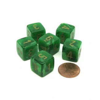 Vortex 15mm D6 Polyhedral Chessex Dice, 6 Pieces - Green with Gold Numbers - Your Source for Gaming Essentials Sale