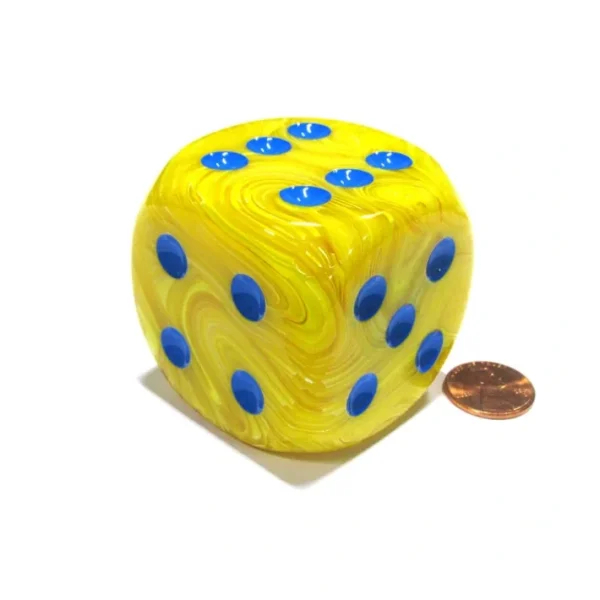 Vortex 50mm Huge Large D6 Chessex Dice, 1 Piece - Yellow with Blue Pips - Your Source for Gaming Essentials Outlet