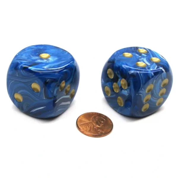 Vortex 30mm Large D6 Chessex Dice, 2 Pieces - Blue with Gold Pips - Your Source for Gaming Essentials Clearance