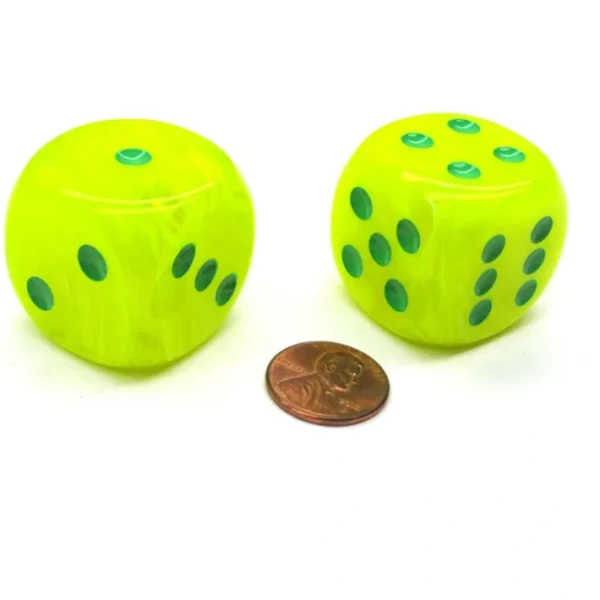 Vortex 30mm Large D6 Chessex Dice, 2 Pieces - Electric Yellow with Green Pips - Your Source for Gaming Essentials Sale