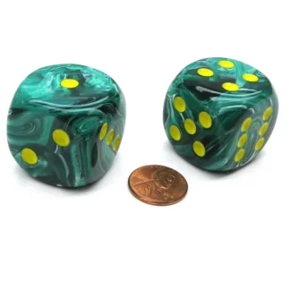 Vortex 30mm Large D6 Chessex Dice, 2 Pieces - Malachite Green with Yellow Pips - Your Source for Gaming Essentials Store