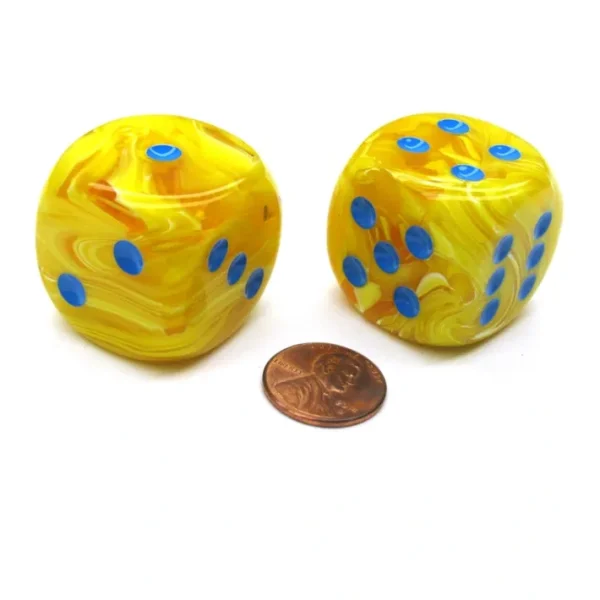 Vortex 30mm Large D6 Chessex Dice, 2 Pieces - Yellow with Blue Pips - Your Source for Gaming Essentials Hot