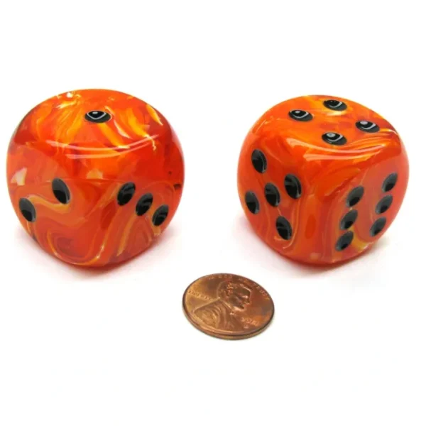 Vortex 30mm Large D6 Chessex Dice, 2 Pieces - Orange with Black Pips - Your Source for Gaming Essentials Online