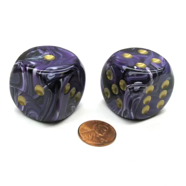 Vortex 30mm Large D6 Chessex Dice, 2 Pieces - Purple with Gold Pips - Your Source for Gaming Essentials Cheap