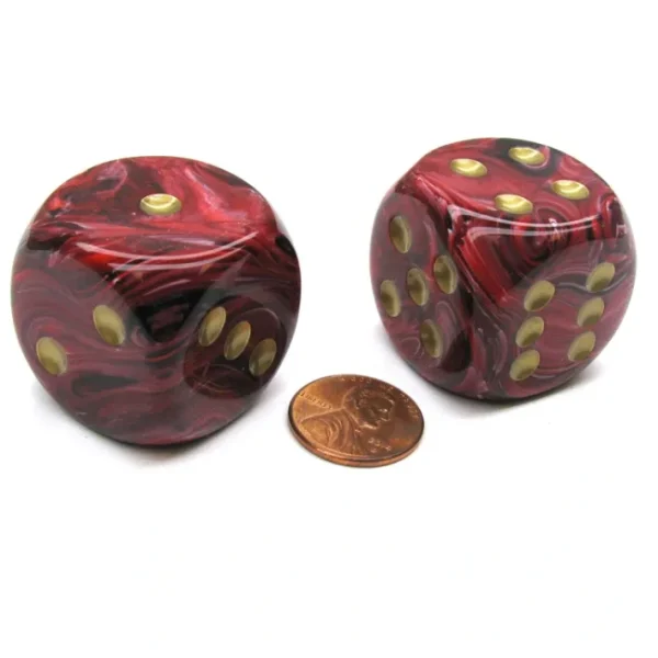 Vortex 30mm Large D6 Chessex Dice, 2 Pieces - Burgundy with Gold Pips - Your Source for Gaming Essentials New