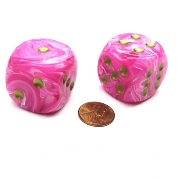 Vortex 30mm Large D6 Chessex Dice, 2 Pieces - Pink with Gold Pips - Your Source for Gaming Essentials Best Sale