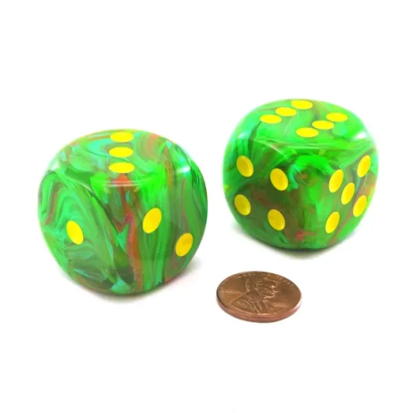 Vortex 30mm Large D6 Chessex Dice, 2 Pieces - Slime with Yellow Pips - Your Source for Gaming Essentials Hot