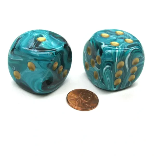 Vortex 30mm Large D6 Chessex Dice, 2 Pieces - Teal with Gold Pips - Your Source for Gaming Essentials Outlet