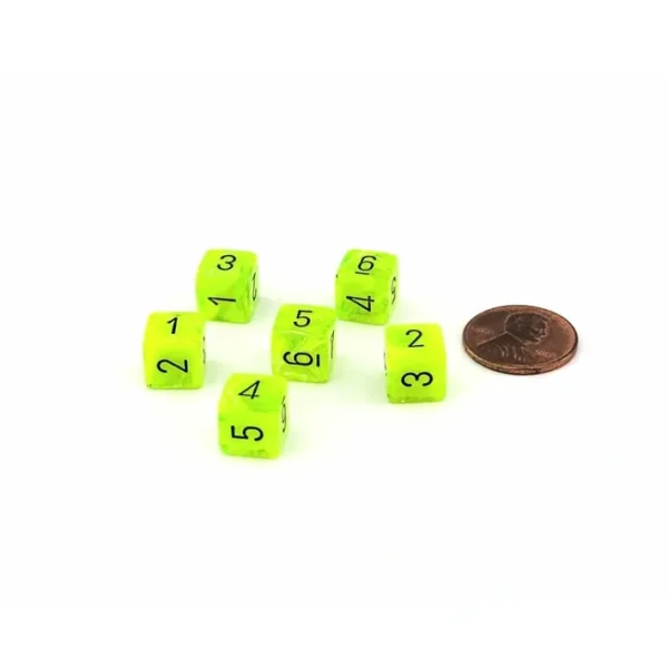 Vortex 9mm Mini 6 Sided D6 Dice, 6 Pieces - Bright Green with Black Numbers - Your Source for Gaming Essentials Clearance