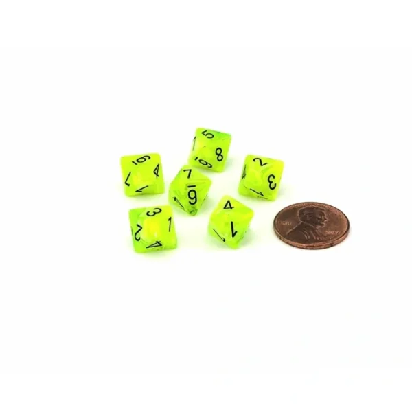 Vortex 9mm Mini 8 Sided D8 Dice, 6 Pieces - Bright Green with Black Numbers - Your Source for Gaming Essentials Best Sale