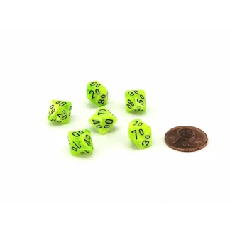 Vortex 10mm Mini Tens D10 Dice, 6 Pieces - Bright Green with Black Numbers - Your Source for Gaming Essentials Fashion