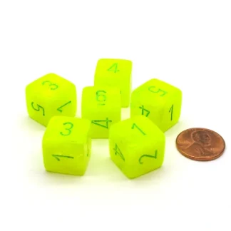 Vortex 15mm 6-Sided D6 Numbered Dice, 6 Pieces - Electric Yellow with Green - Your Source for Gaming Essentials Discount