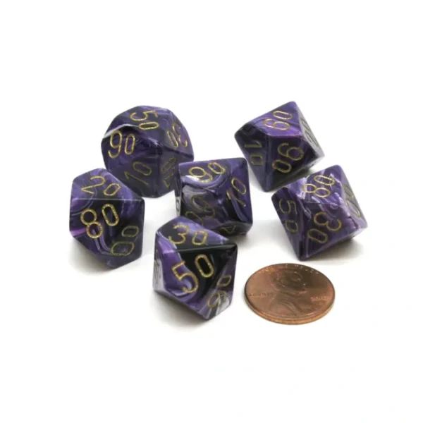 Vortex 16mm Tens D10 (00-90) Chessex Dice, 6 Pieces - Purple with Gold Numbers - Your Source for Gaming Essentials Best