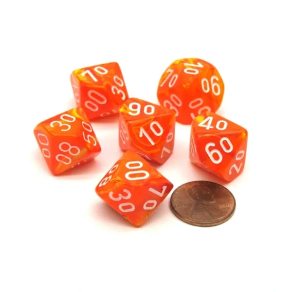 Vortex 16mm Tens D10 (00-90) Chessex Dice, 6 Pieces - Solar with White Numbers - Your Source for Gaming Essentials New