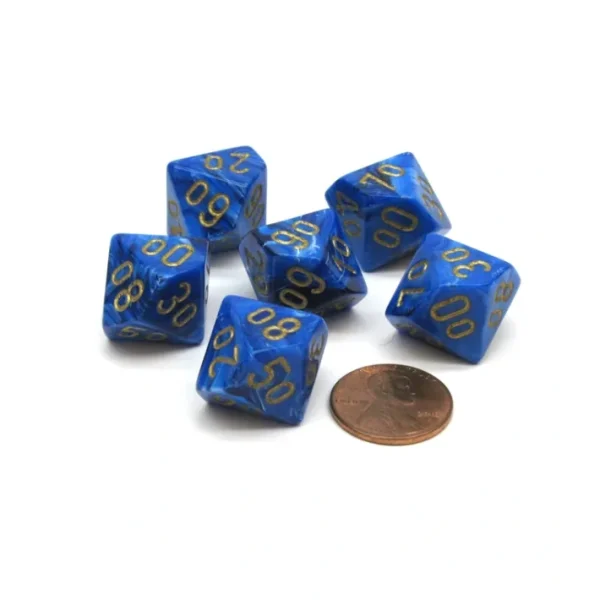 Vortex 16mm Tens D10 (00-90) Chessex Dice, 6 Pieces - Blue with Gold Numbers - Your Source for Gaming Essentials New