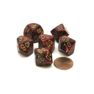 Vortex 16mm Tens D10 (00-90) Chessex Dice, 6 Pieces - Burgundy with Gold Numbers - Your Source for Gaming Essentials New