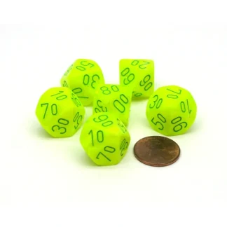 Vortex 16mm Tens D10 (00-90) Chessex Dice, 6 Pieces - Electric Yellow with Green - Your Source for Gaming Essentials Sale