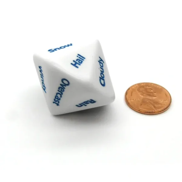 Weather Dice D14 26mm RPG D&D Setting Die, 1 Piece - White with Blue Words - Your Source for Gaming Essentials Hot