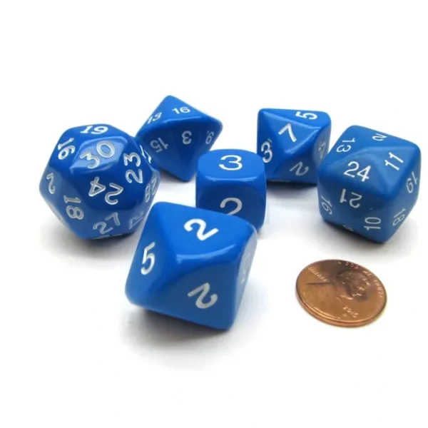 Who Knew Dice Set, 6 Pack of Unique D3, D5, D7, D16, D24, D30 Dice - Blue - Your Source for Gaming Essentials Best Sale