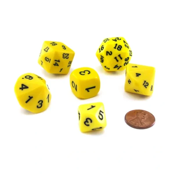 Who Knew Dice Set, 6 Pack of Unique D3, D5, D7, D16, D24, D30 Dice - Yellow - Your Source for Gaming Essentials Hot