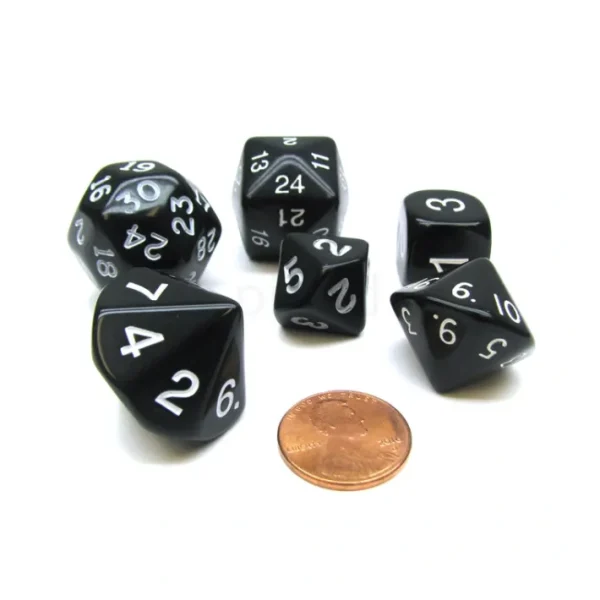 Who Knew Dice Set, 6 Pack of Unique D3, D5, D7, D16, D24, D30 Dice - Black - Your Source for Gaming Essentials Flash Sale