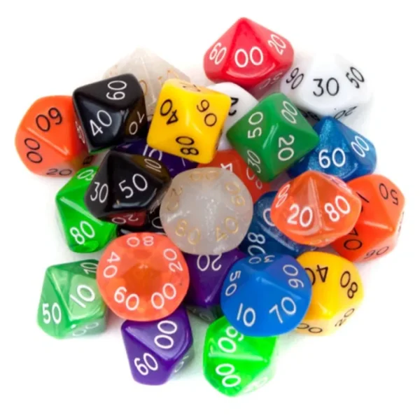 Wiz Dice 25 Pack of Random D10 Tens (00) Polyhedral Dice in Multiple Colors - Your Source for Gaming Essentials Fashion